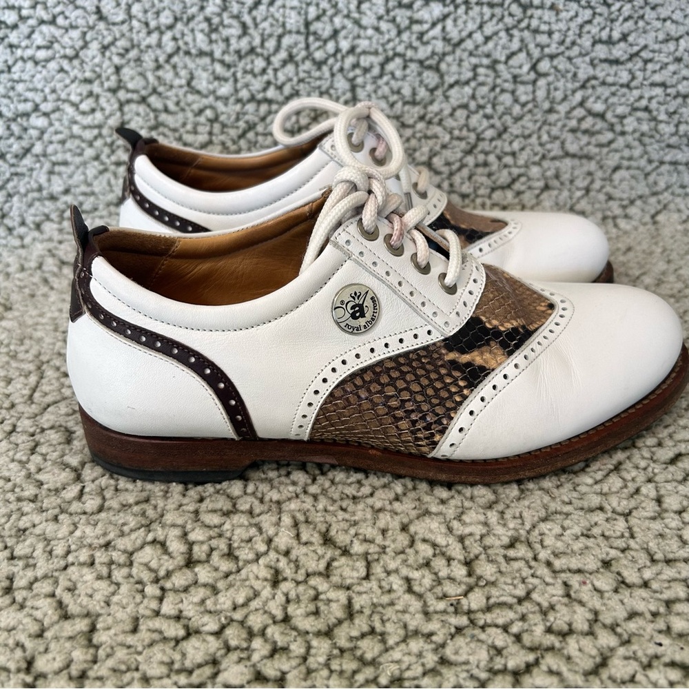Royal Albatross Women's Leather Golf Shoes White Brown Snake Skin Print Size 6